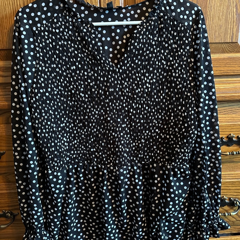 Lane Bryant Black and White Polka Dot Blouse